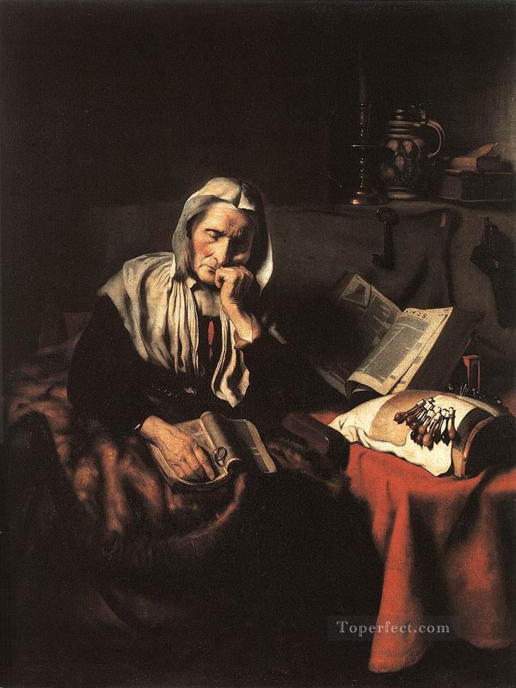 Old Woman Dozing Baroque Nicolaes Maes Oil Paintings